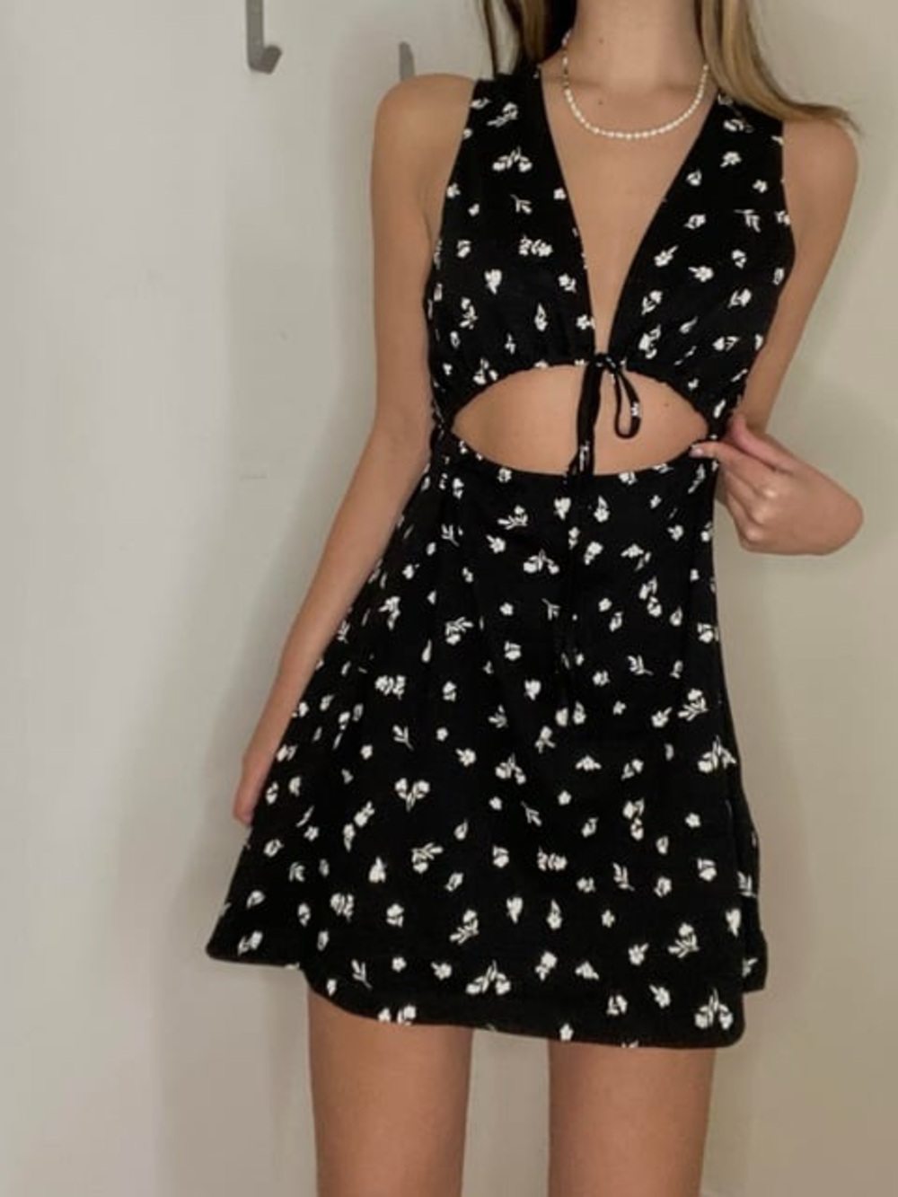 ASOS Black Floral Cutout Mini Dress